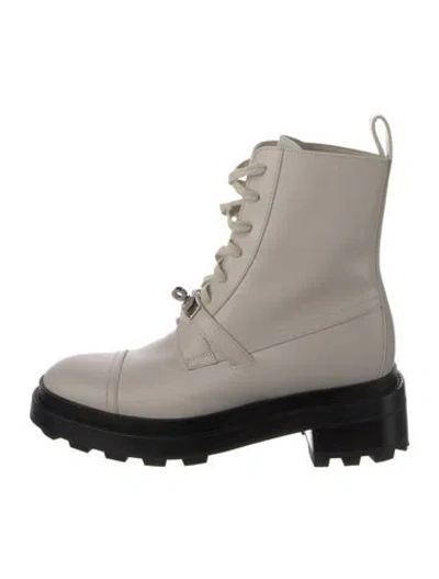 Pre-owned Hermes Leather Combat Boots In Gray