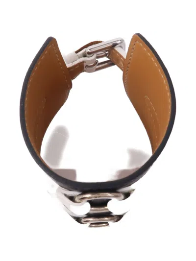 Pre-owned Hermes Leather Cuff Bracelet In Black