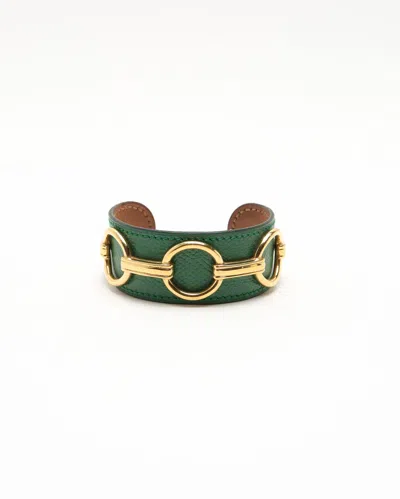 Pre-owned Hermes Hermès Leather Cuff Bracelet In Green