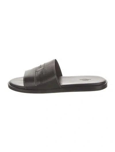 Pre-owned Hermes Leather Cutout Accent Slides In Black