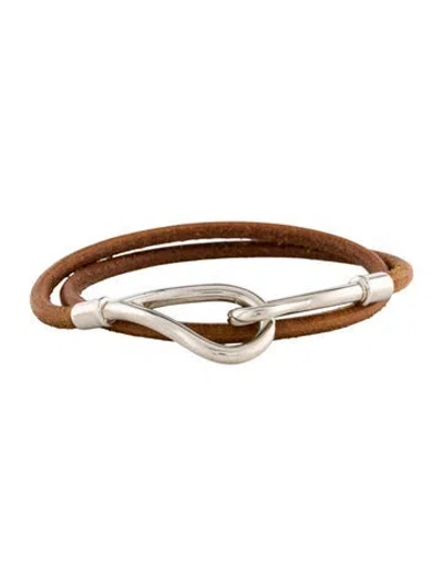Pre-owned Hermes Leather Double Tour Jumbo Hook Bracelet In Brown