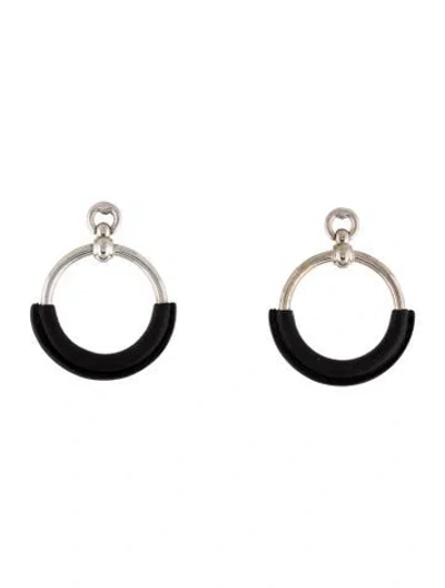 Pre-owned Hermes Leather Drop Hoop Earrings In Multicolor