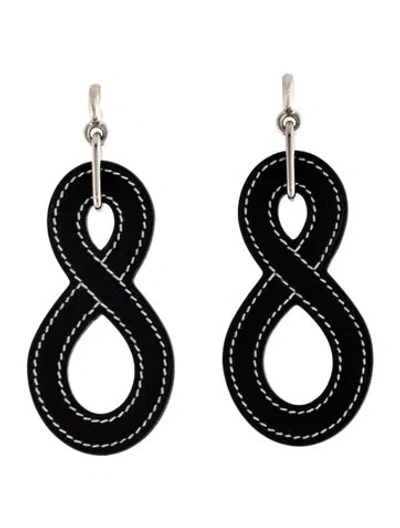 Pre-owned Hermes Leather Entrelac Drop Earrings In Black