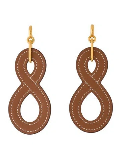 Pre-owned Hermes Leather Entrelac Earrings In Multi