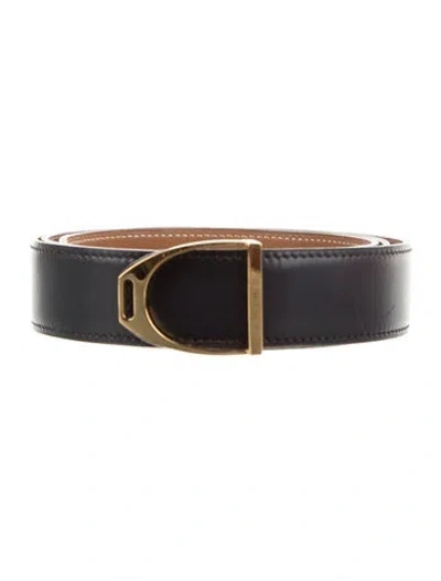 Pre-owned Hermes Leather Etrier Belt In Blue