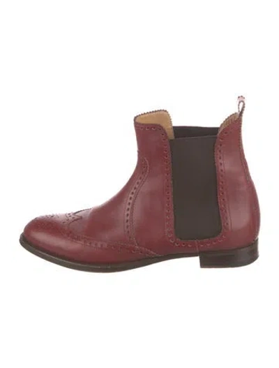 Pre-owned Hermes Leather Eyelet Trim Chelsea Boots In Burgundy