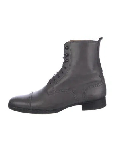 Pre-owned Hermes Leather Eyelet Trim Lace-up Boots In Gray