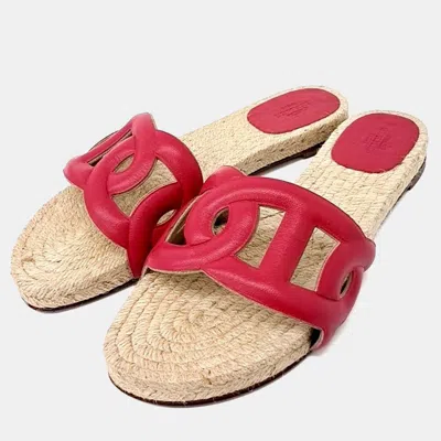Pre-owned Hermes Hermès Leather Famosa Espadrille Slippers 37 In Multi
