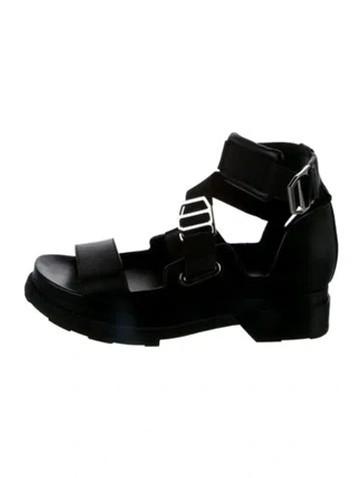 Pre-owned Hermes Leather Gladiator Sandals In Black
