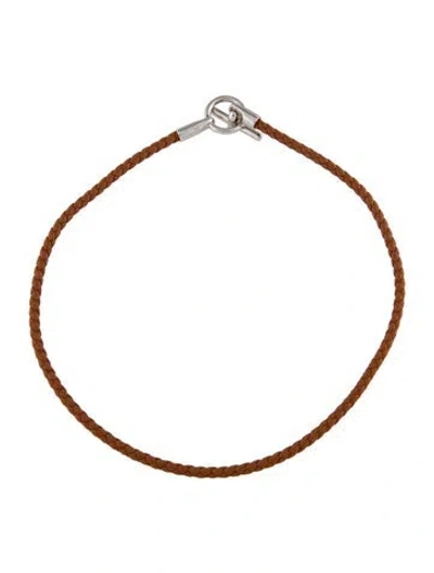 Pre-owned Hermes Leather Glenan Choker Necklace, 15" In Multi