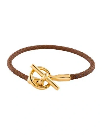 Pre-owned Hermes Leather Glenan Wrap Bracelet In Brown
