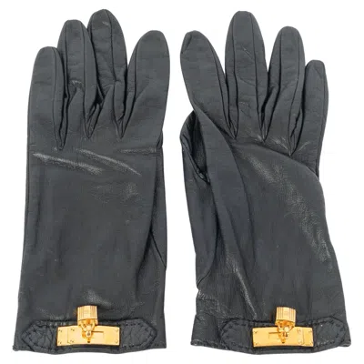 Pre-owned Hermes Hermès Leather Gloves In Black