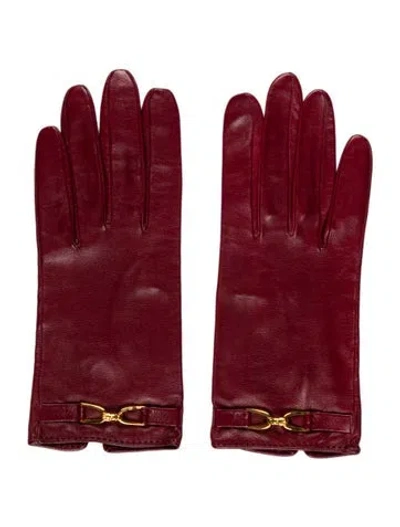 Pre-owned Hermes Leather Gloves In Burgundy