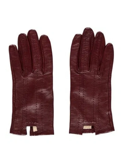 Pre-owned Hermes Leather Gloves In Burgundy