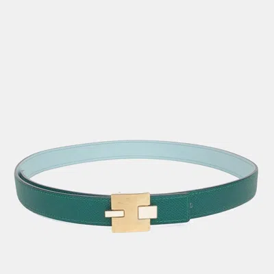 Pre-owned Hermes Leather Green Reversible Belt (a)