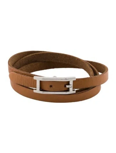 Pre-owned Hermes Leather Hapi 3 Mm Bracelet In Multi