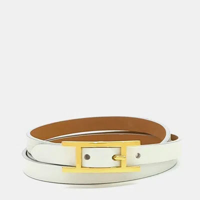 Pre-owned Hermes Leather Hapi 3 Strap Bracelet In White