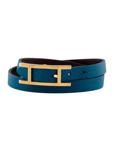 Pre-owned Hermes Leather Hapi Double Tour Wrap Bracelet In Multi