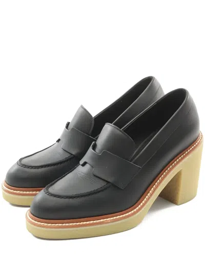 Pre-owned Hermes Leather Heeled Loafers In Blue