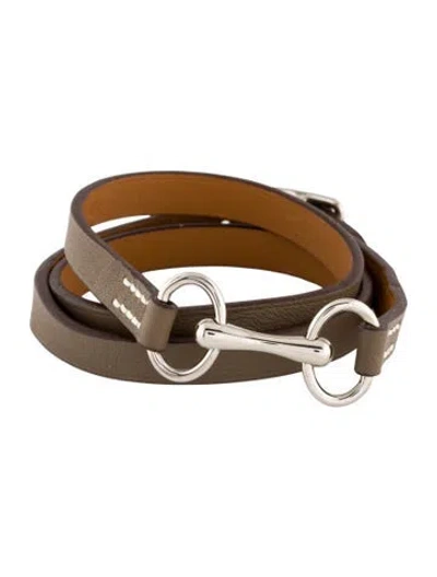 Pre-owned Hermes Leather Heritage Equestre Triple Tour Wrap Bracelet In Brown