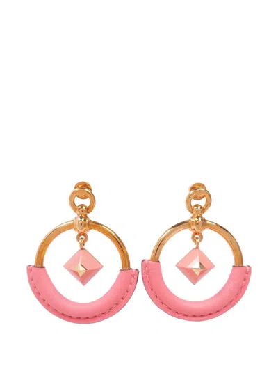 Pre-owned Hermes Leather Hoop Earrings In Gold