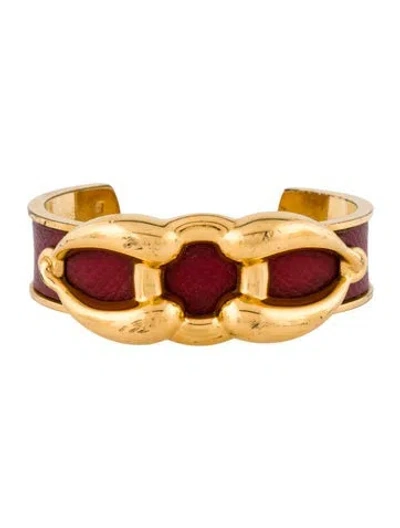 Pre-owned Hermes Leather Horsebit Cuff Bracelet, 6.25" In Red