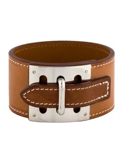 Pre-owned Hermes Leather Intense Wrap Bracelet In Brown