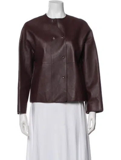 Pre-owned Hermes Leather Jacket In Burgundy