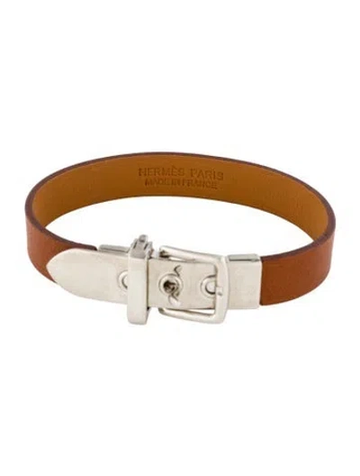 Pre-owned Hermes Leather Java 10 Bracelet, 7.75" In Brown