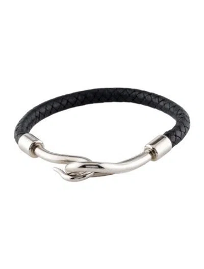 Pre-owned Hermes Leather Jumbo H Hook Bracelet, 6" In Black