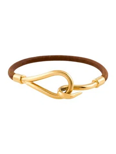 Pre-owned Hermes Leather Jumbo Hook Bracelet, 6.5" In Brown