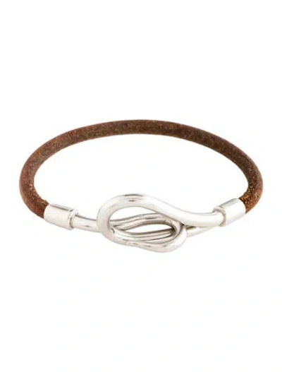 Pre-owned Hermes Leather Jumbo Hook Bracelet, 6.5" In Brown