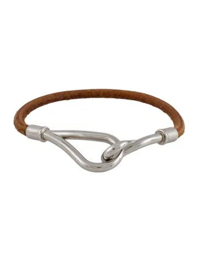 Pre-owned Hermes Leather Jumbo Hook Wrap Bracelet, 6" In Brown