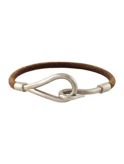 Pre-owned Hermes Leather Jumbo Hook Wrap Bracelet, 6.25" In Multi