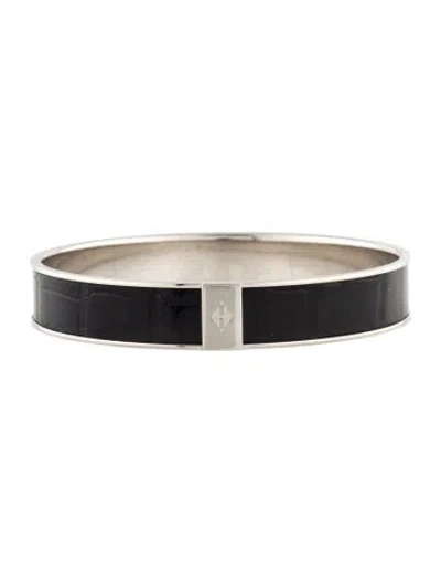 Pre-owned Hermes Leather Kawaii 07 Bangle Bracelet, 8.25" In Black