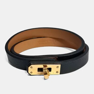 Pre-owned Hermes Leather Kelly Bracelet In Black