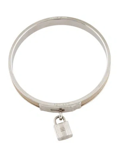 Pre-owned Hermes Leather Kelly Cadena H Lock Charm Bangle Bracelet, 7.75", 7.75" In Neutral