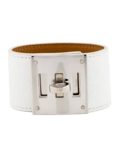 Pre-owned Hermes Leather Kelly Dog Bracelet, 6.25" In White