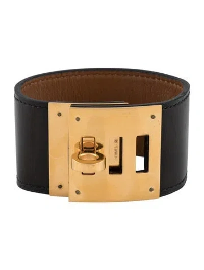 Pre-owned Hermes Leather Kelly Dog Wrap Bracelet, 6.25" In Black