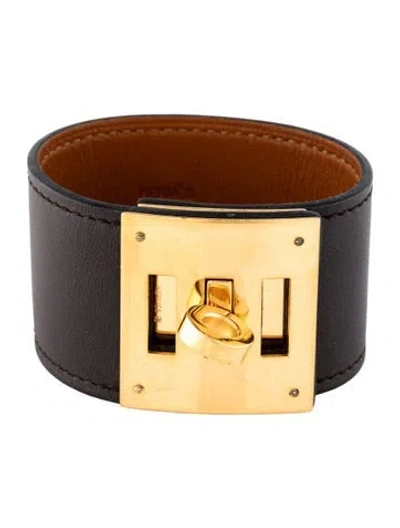 Pre-owned Hermes Leather Kelly Dog Wrap Bracelet In Brown