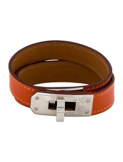 Pre-owned Hermes Leather Kelly Double Tour Bracelet, 13.5" In Orange