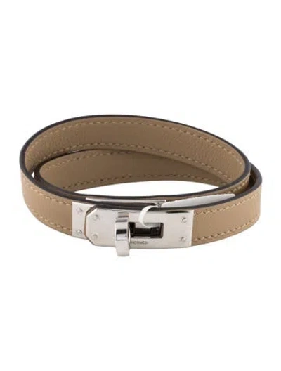 Pre-owned Hermes Leather Kelly Double Tour Wrap Bracelet In Brown