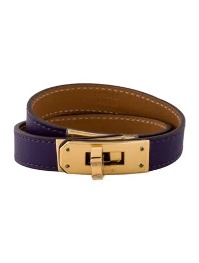 Pre-owned Hermes Leather Kelly Double Tour Wrap Bracelet In Purple