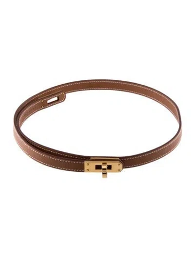 Pre-owned Hermes Leather Kelly Lariat Necklace, 18" In Brown