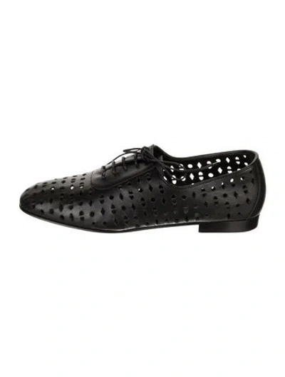 Pre-owned Hermes Leather Lace Pattern Oxfords In Black