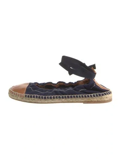 Pre-owned Hermes Leather Leather Trim Embellishment Espadrilles In Blue