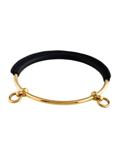 Pre-owned Hermes Leather Loop 2 Bangle Bracelet, 7.75" In Black