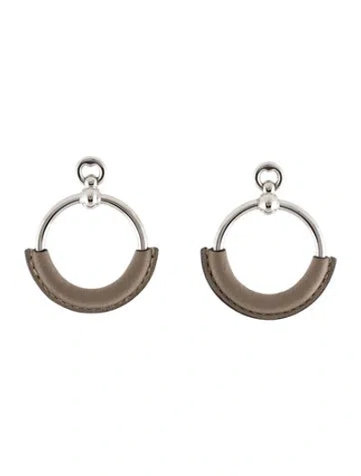 Pre-owned Hermes Leather Loop Drop Earrings In Neutral