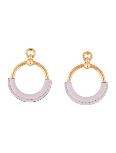 Pre-owned Hermes Leather Loop Drop Earrings In Pink