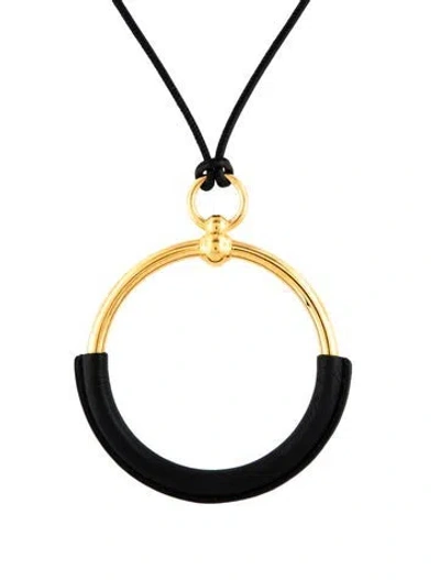 Pre-owned Hermes Leather Loop Grand Pendant Necklace, 30" In Black